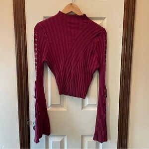 Elegant Burgundy Ribbed Knit Top